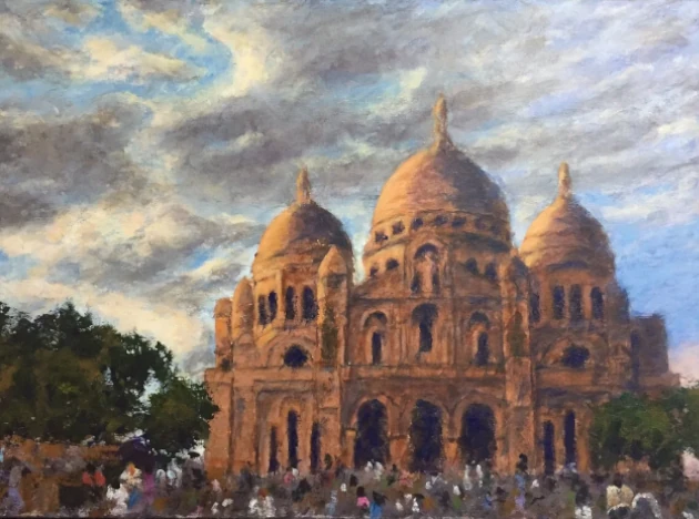 Antonio Noguera - Le Sacre Coeur al atardecer. Tecnica mixta sobre lienzo